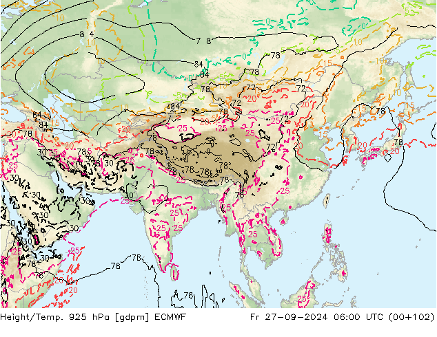 Height/Temp. 925 hPa ECMWF ven 27.09.2024 06 UTC