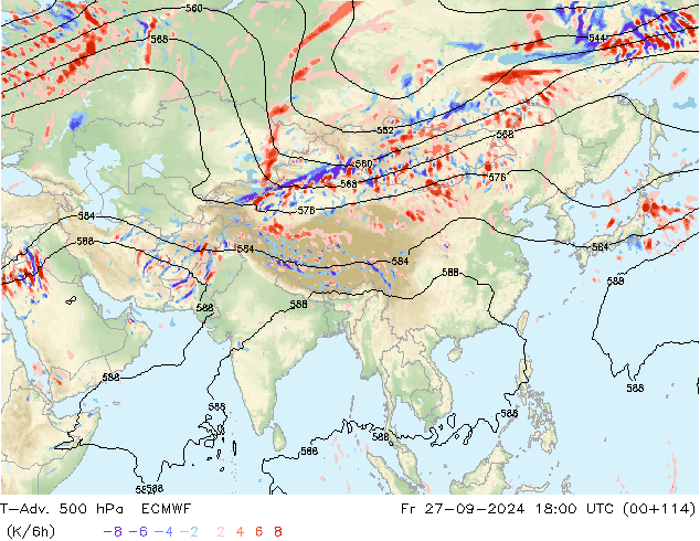 T-Adv. 500 hPa ECMWF Fr 27.09.2024 18 UTC