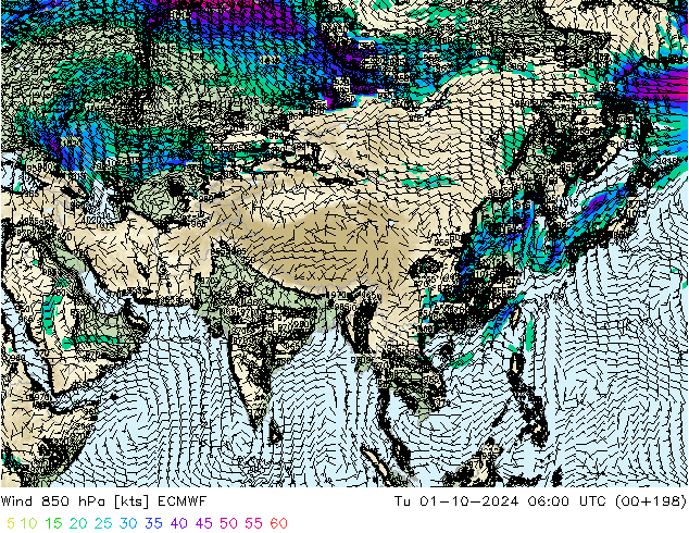 Wind 850 hPa ECMWF Tu 01.10.2024 06 UTC