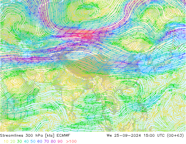 Ligne de courant 300 hPa ECMWF mer 25.09.2024 15 UTC