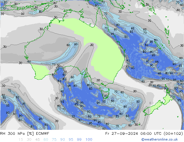 RH 300 hPa ECMWF Fr 27.09.2024 06 UTC