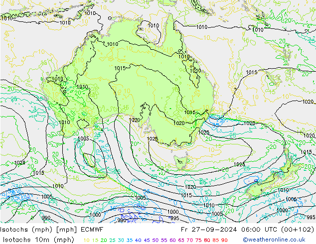 Isotachen (mph) ECMWF vr 27.09.2024 06 UTC