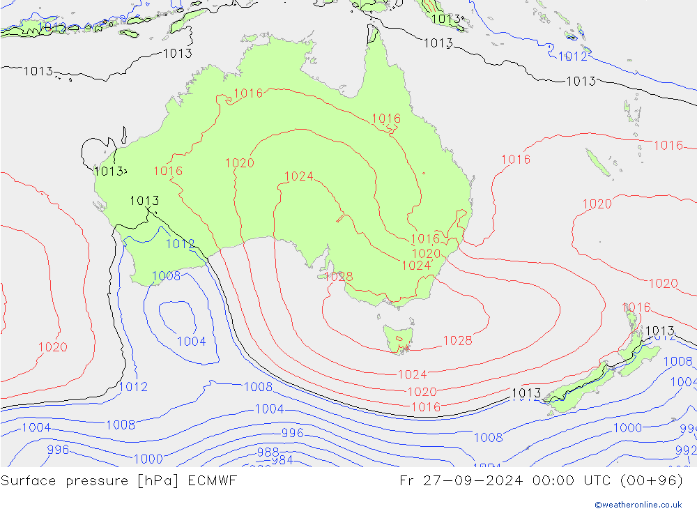 Surface pressure ECMWF Fr 27.09.2024 00 UTC