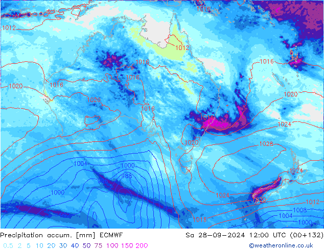 Precipitation accum. ECMWF Sa 28.09.2024 12 UTC