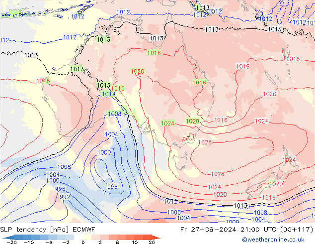 SLP tendency ECMWF Fr 27.09.2024 21 UTC