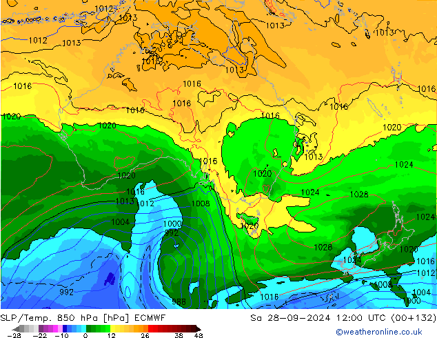 SLP/Temp. 850 hPa ECMWF Sa 28.09.2024 12 UTC