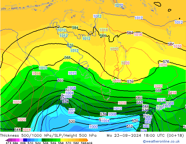 Thck 500-1000гПа ECMWF пн 23.09.2024 18 UTC