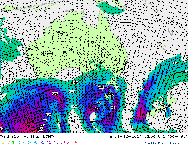 Viento 950 hPa ECMWF mar 01.10.2024 06 UTC