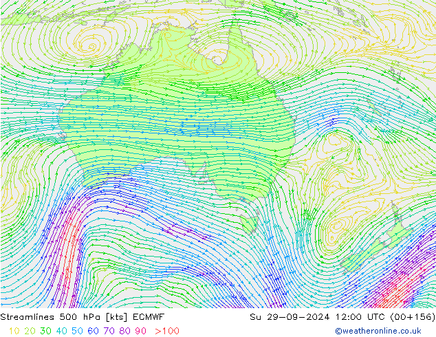 Linha de corrente 500 hPa ECMWF Dom 29.09.2024 12 UTC