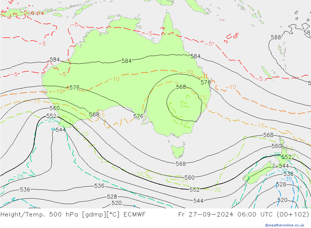 Z500/Rain (+SLP)/Z850 ECMWF Fr 27.09.2024 06 UTC