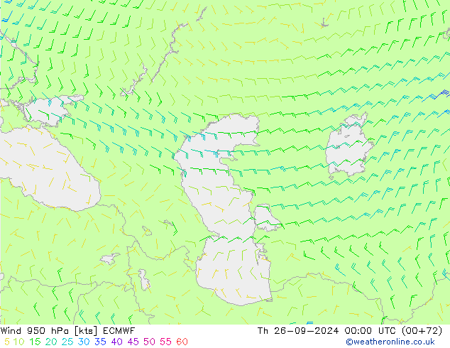 Wind 950 hPa ECMWF do 26.09.2024 00 UTC