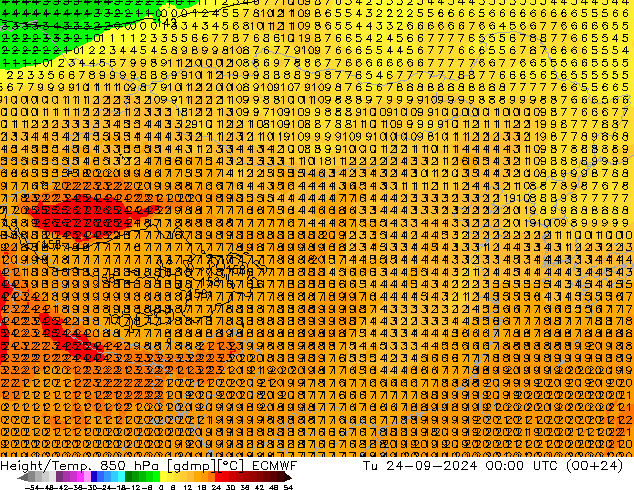 Height/Temp. 850 гПа ECMWF вт 24.09.2024 00 UTC