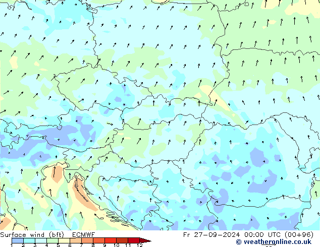  10 m (bft) ECMWF  27.09.2024 00 UTC