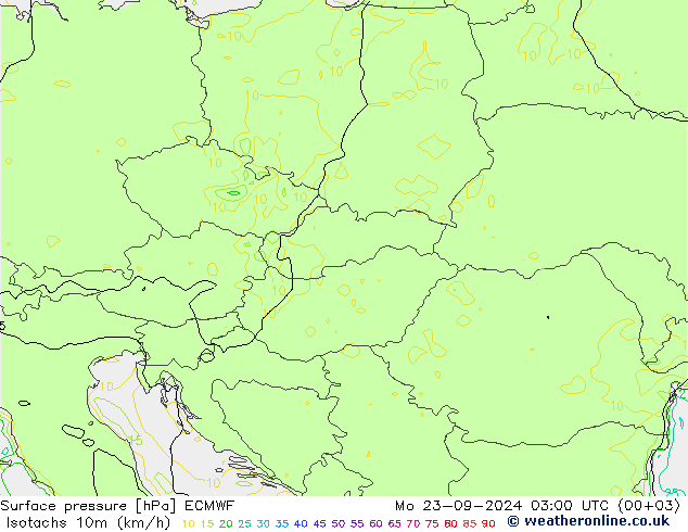 Isotachen (km/h) ECMWF ma 23.09.2024 03 UTC