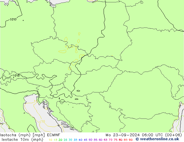 Isotachs (mph) ECMWF Po 23.09.2024 06 UTC