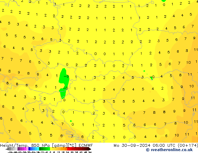 Height/Temp. 850 hPa ECMWF lun 30.09.2024 06 UTC