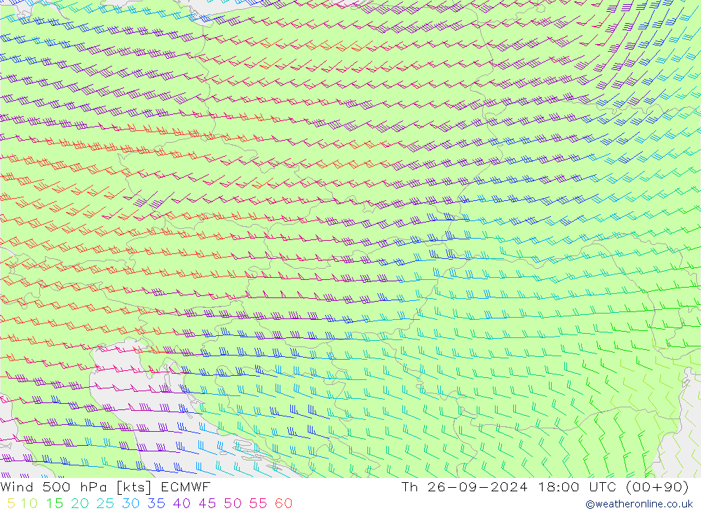 Wind 500 hPa ECMWF do 26.09.2024 18 UTC