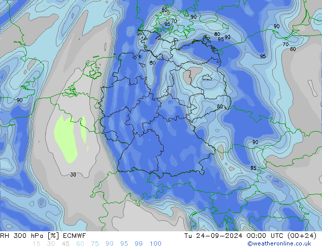 RH 300 hPa ECMWF Di 24.09.2024 00 UTC