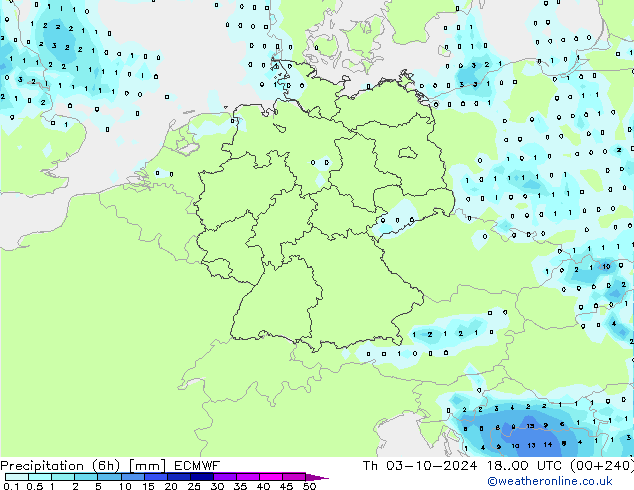 Precipitation (6h) ECMWF Th 03.10.2024 00 UTC