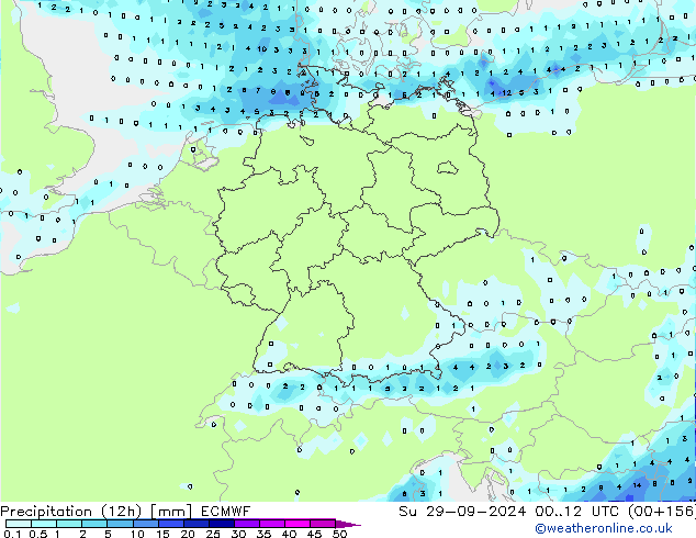 Totale neerslag (12h) ECMWF zo 29.09.2024 12 UTC