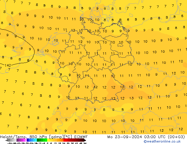 Height/Temp. 850 hPa ECMWF Mo 23.09.2024 03 UTC