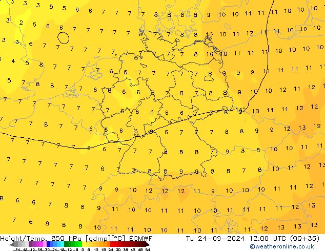 Z500/Rain (+SLP)/Z850 ECMWF вт 24.09.2024 12 UTC