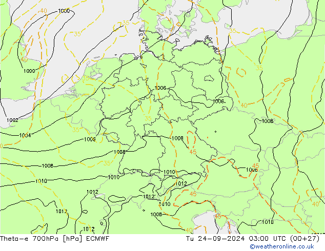 Theta-e 700hPa ECMWF Di 24.09.2024 03 UTC