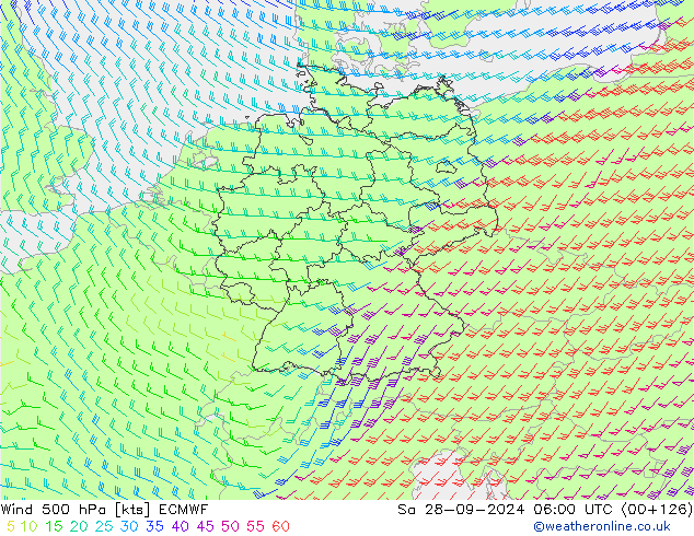 ветер 500 гПа ECMWF сб 28.09.2024 06 UTC