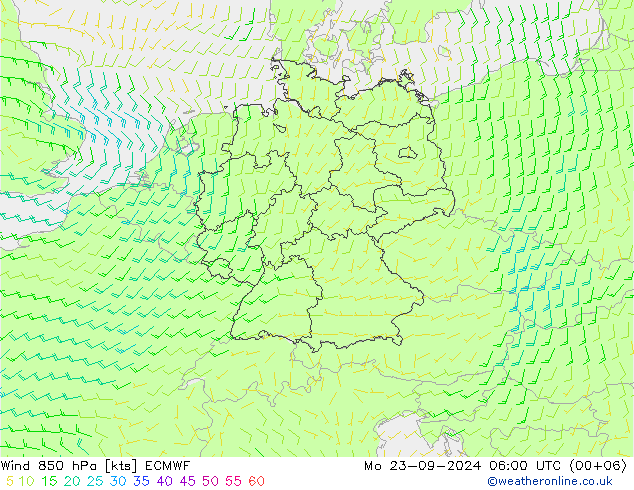 Vent 850 hPa ECMWF lun 23.09.2024 06 UTC