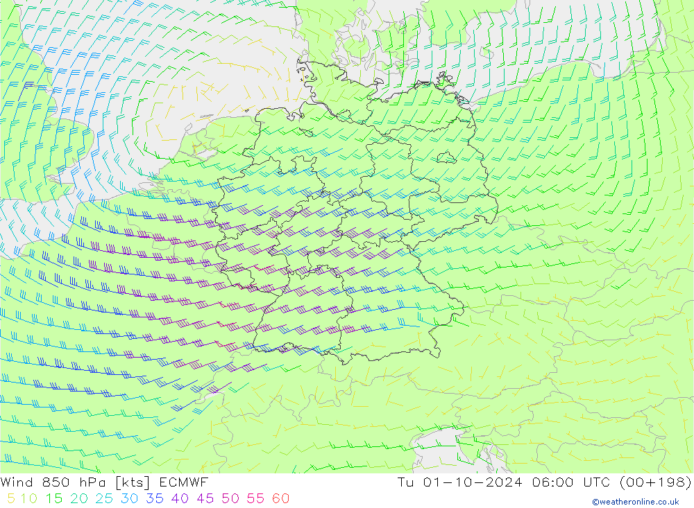 Vento 850 hPa ECMWF mar 01.10.2024 06 UTC