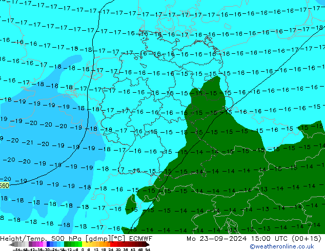 Height/Temp. 500 hPa ECMWF Mo 23.09.2024 15 UTC