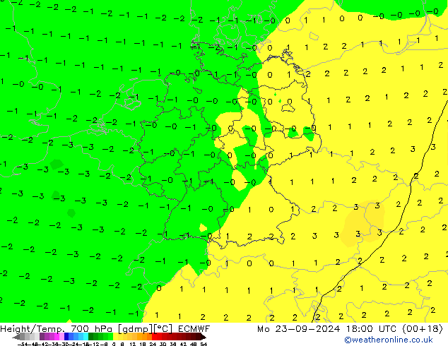 Géop./Temp. 700 hPa ECMWF lun 23.09.2024 18 UTC