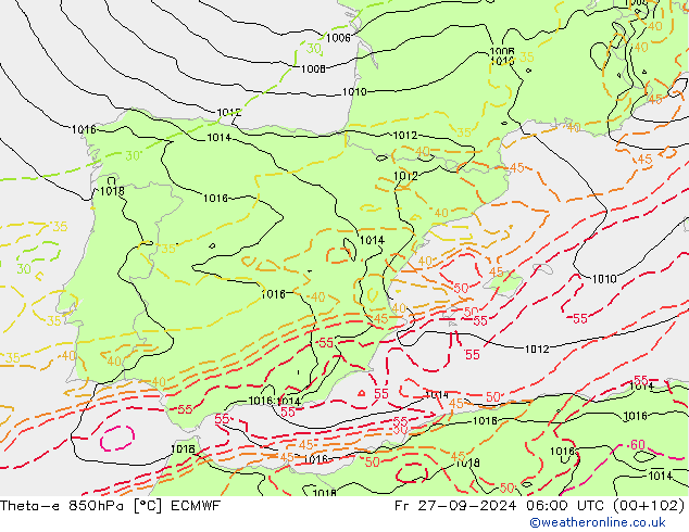 Theta-e 850hPa ECMWF pt. 27.09.2024 06 UTC