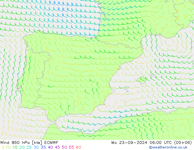 Viento 850 hPa ECMWF lun 23.09.2024 06 UTC