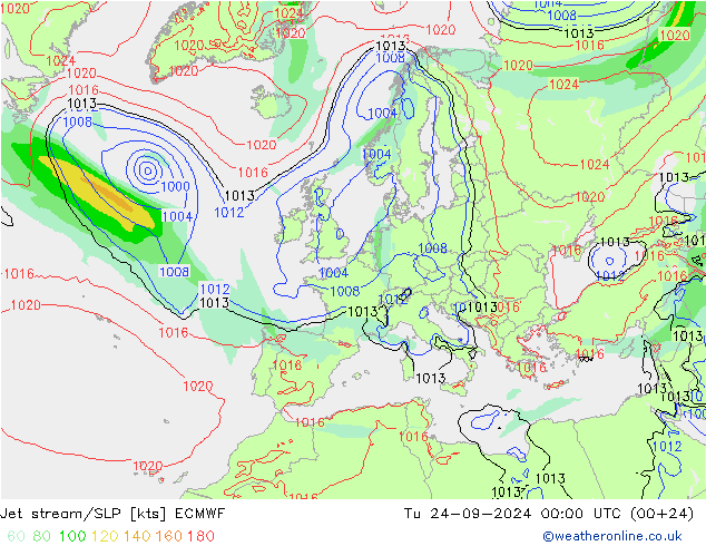 Straalstroom/SLP ECMWF di 24.09.2024 00 UTC