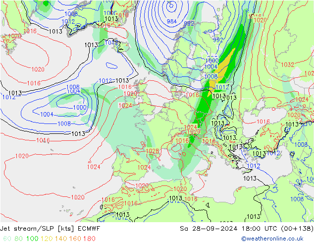 Jet stream/SLP ECMWF Sa 28.09.2024 18 UTC