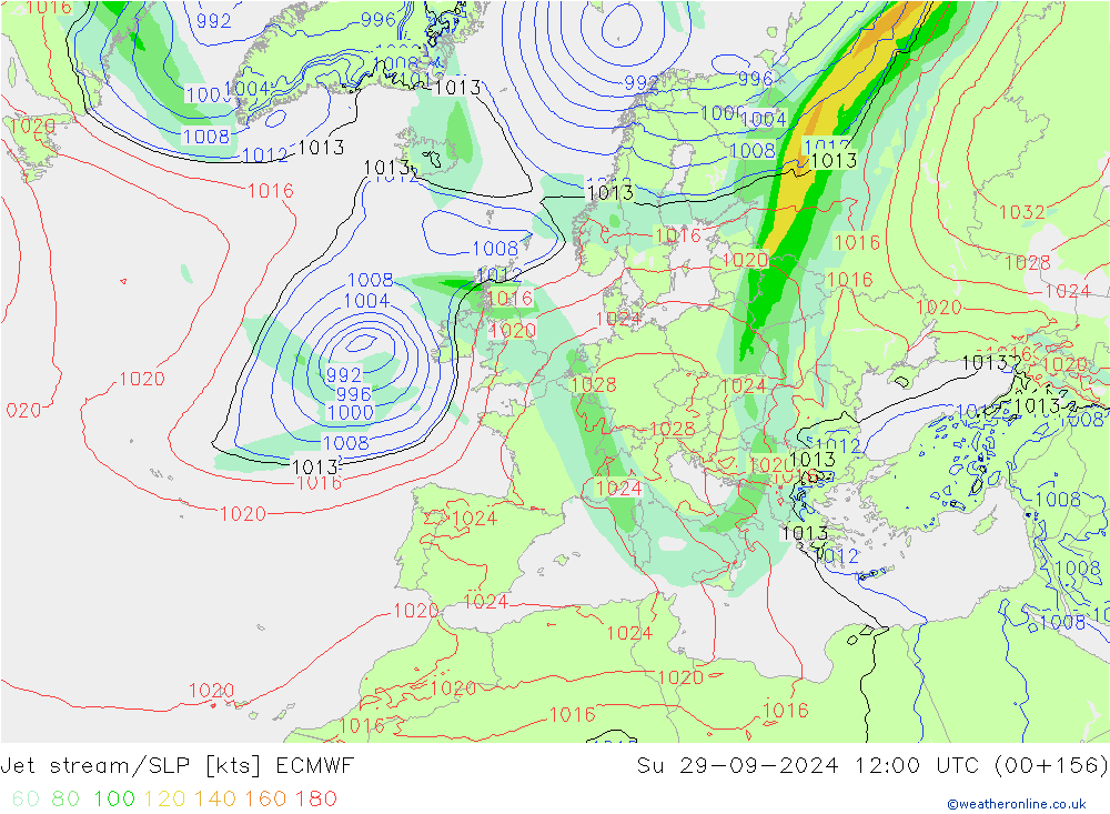 Corrente a getto ECMWF dom 29.09.2024 12 UTC