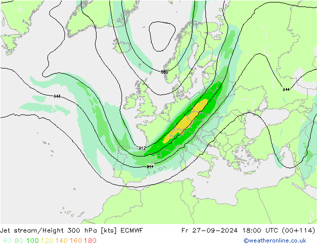 Corrente a getto ECMWF ven 27.09.2024 18 UTC