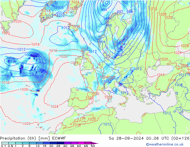 Précipitation (6h) ECMWF sam 28.09.2024 06 UTC