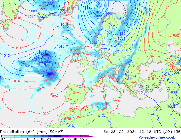 Precipitación (6h) ECMWF sáb 28.09.2024 18 UTC