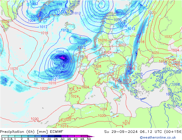 Z500/Yağmur (+YB)/Z850 ECMWF Paz 29.09.2024 12 UTC