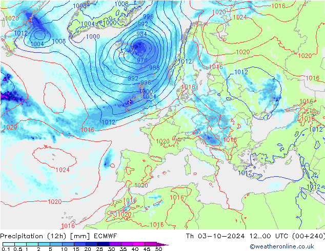 Precipitation (12h) ECMWF Th 03.10.2024 00 UTC