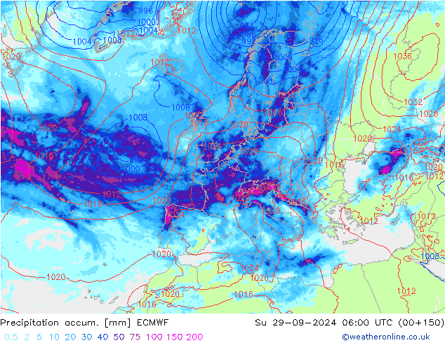 Toplam Yağış ECMWF Paz 29.09.2024 06 UTC