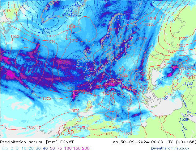 Précipitation accum. ECMWF lun 30.09.2024 00 UTC