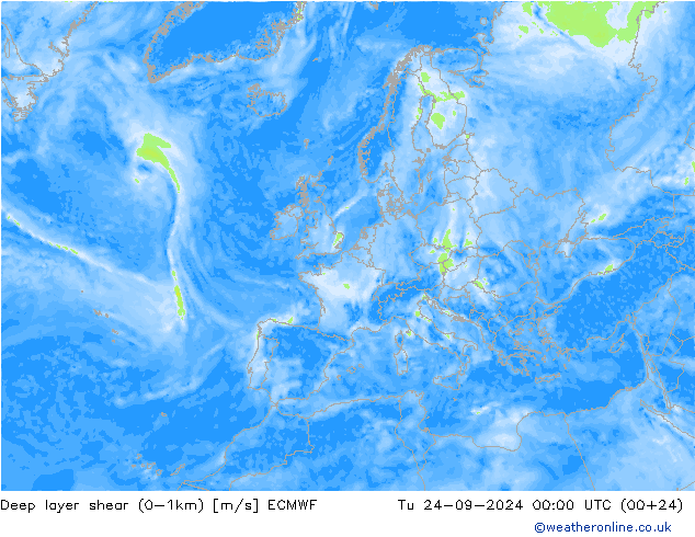 Deep layer shear (0-1km) ECMWF Ter 24.09.2024 00 UTC