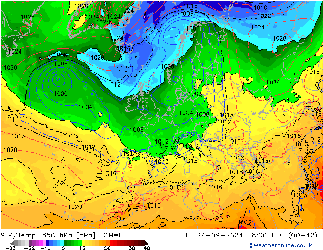 SLP/Temp. 850 hPa ECMWF di 24.09.2024 18 UTC