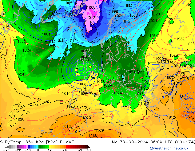 SLP/Temp. 850 hPa ECMWF ma 30.09.2024 06 UTC