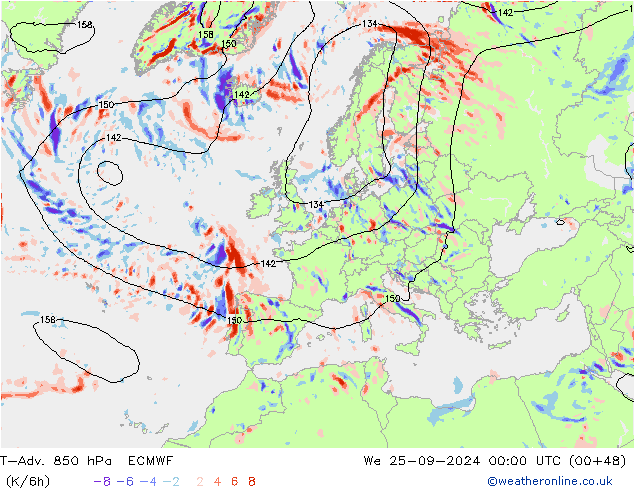 T-Adv. 850 hPa ECMWF mié 25.09.2024 00 UTC