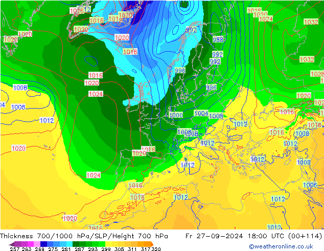 Thck 700-1000 hPa ECMWF Sex 27.09.2024 18 UTC