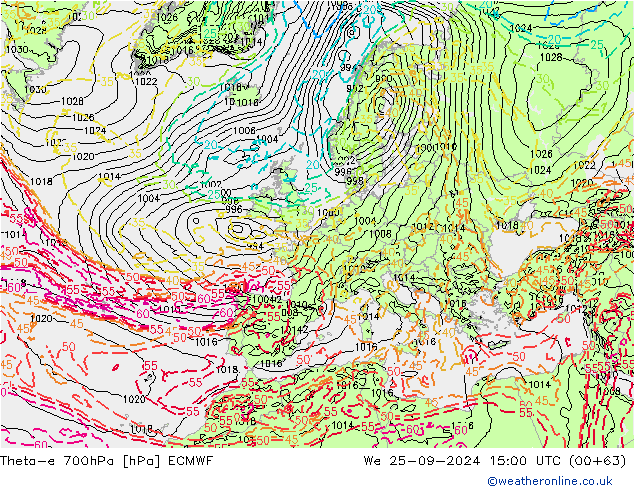 Theta-e 700hPa ECMWF wo 25.09.2024 15 UTC